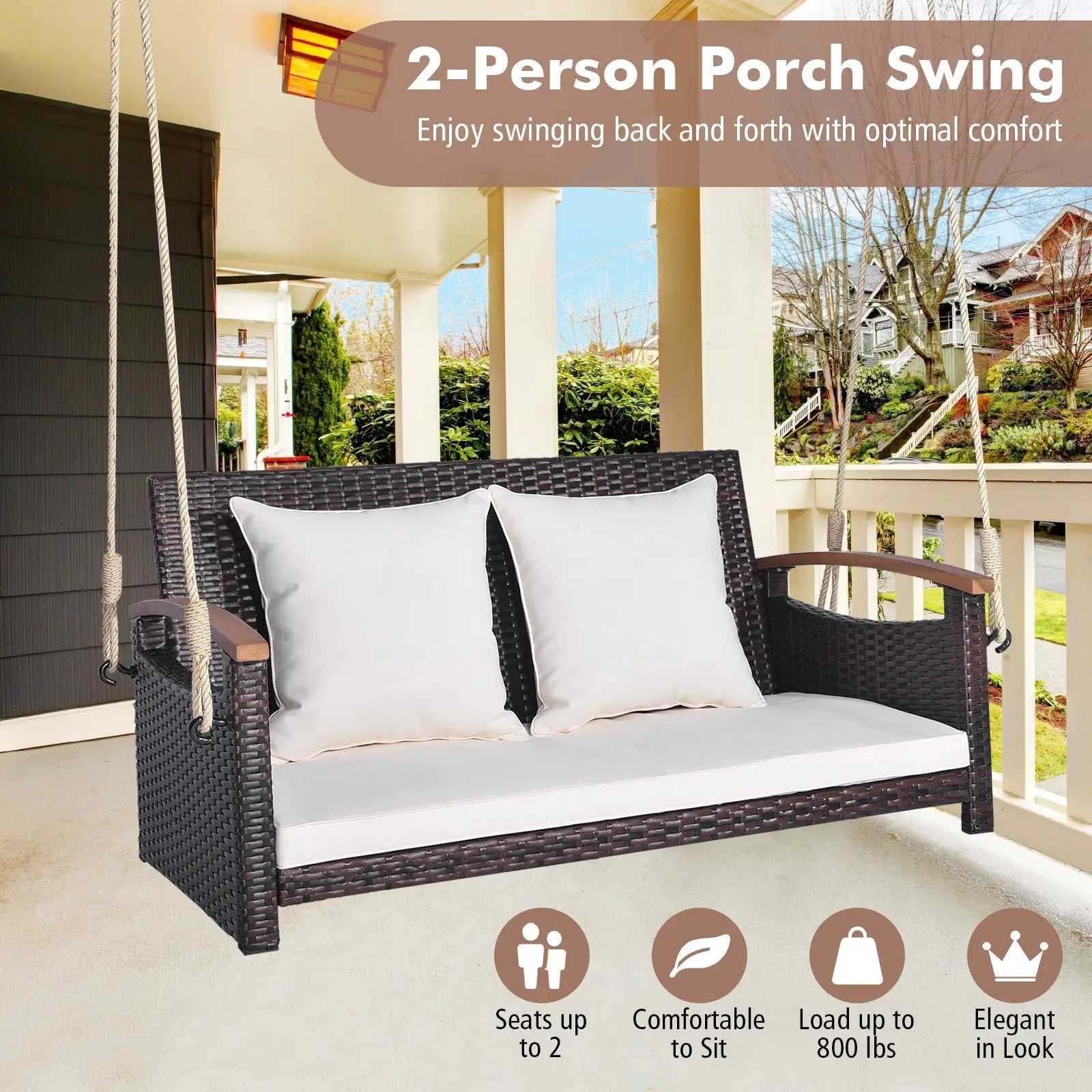 2-Person Patio Rattan Porch Swing by DirectDeals