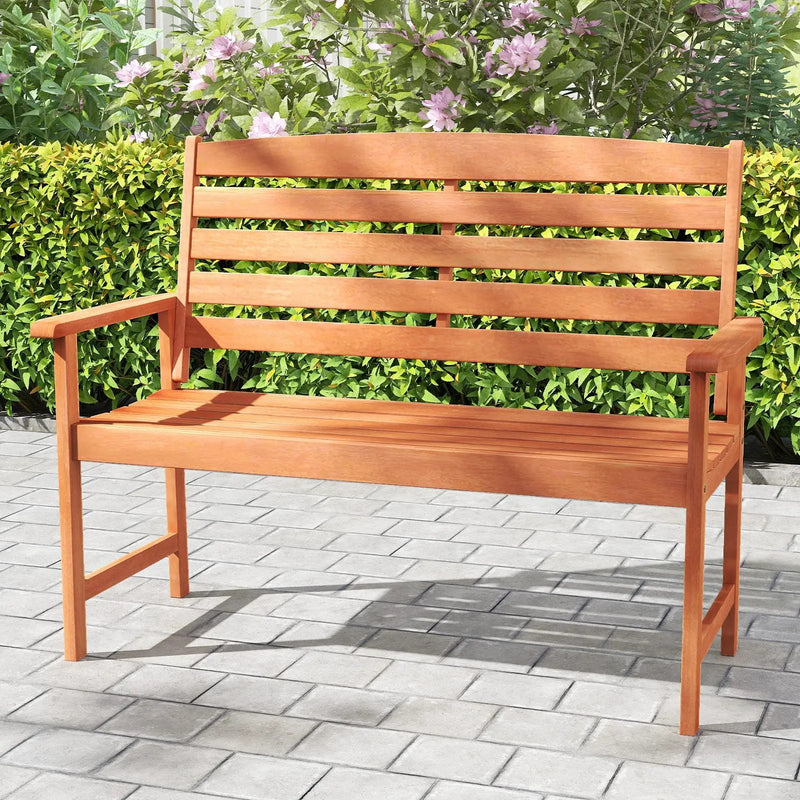 2-Person Wooden Garden Bench with Slatted Backrest and Comfortable Armrests by DirectDeals