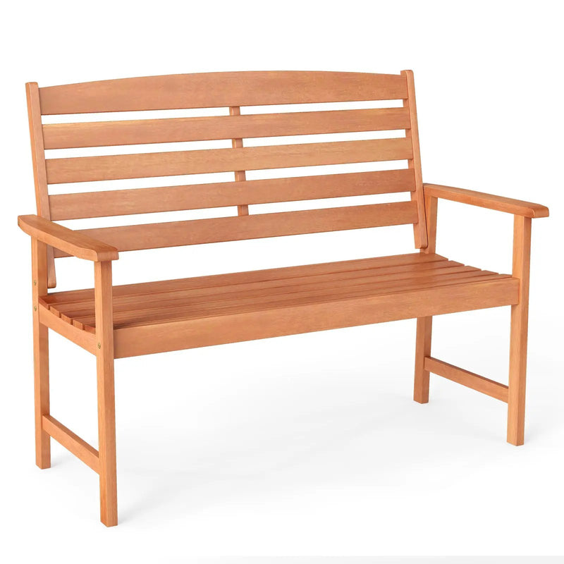 2-Person Wooden Garden Bench with Slatted Backrest and Comfortable Armrests by DirectDeals
