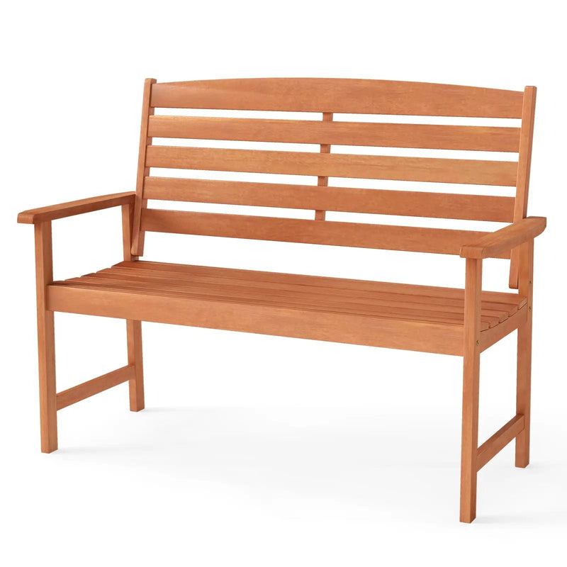 2-Person Wooden Garden Bench with Slatted Backrest and Comfortable Armrests by DirectDeals