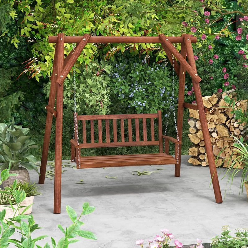 2-Person Wooden Outdoor Porch Swing with 500 lbs Weight Capacity by DirectDeals