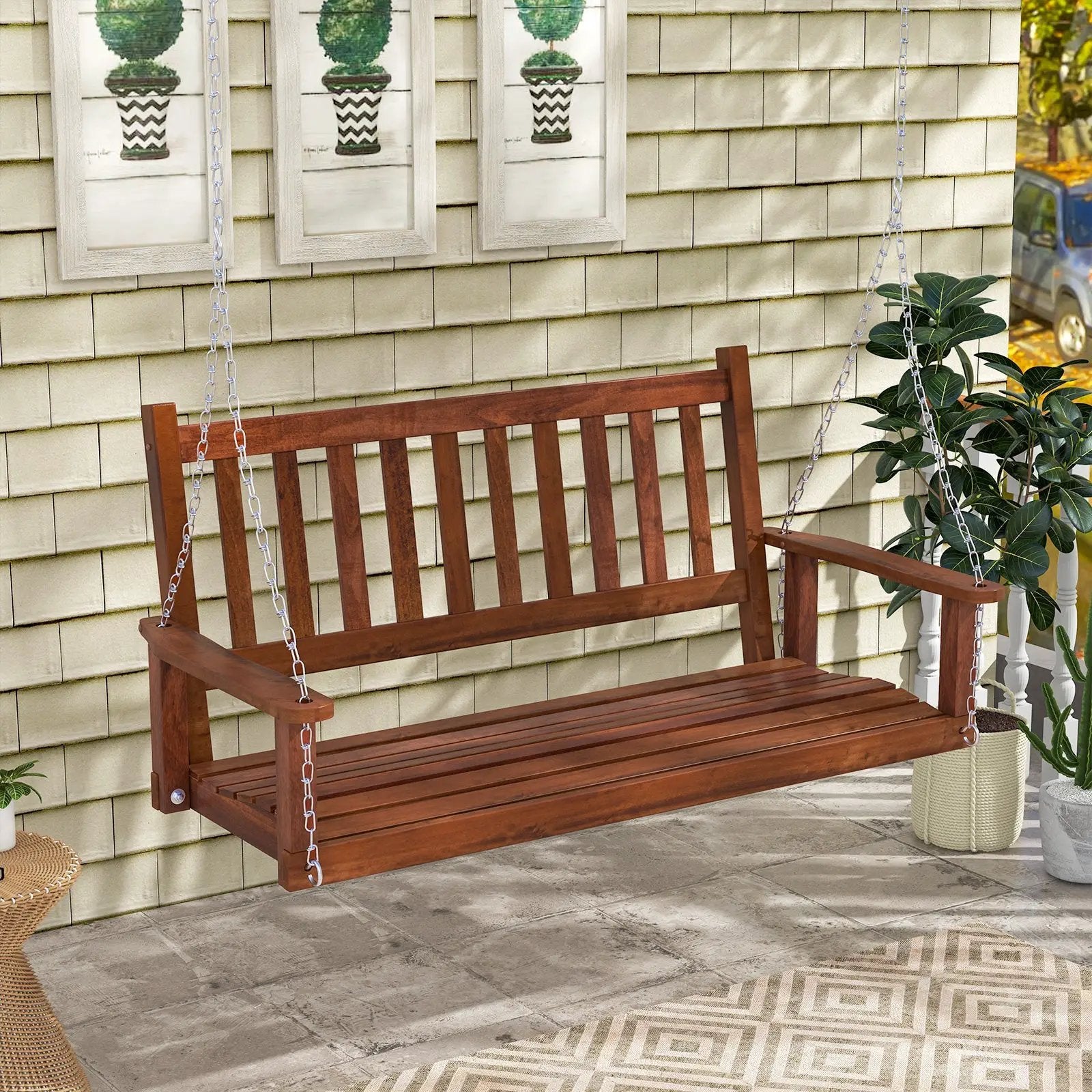 2-Person Wooden Outdoor Porch Swing with 500 lbs Weight Capacity by DirectDeals