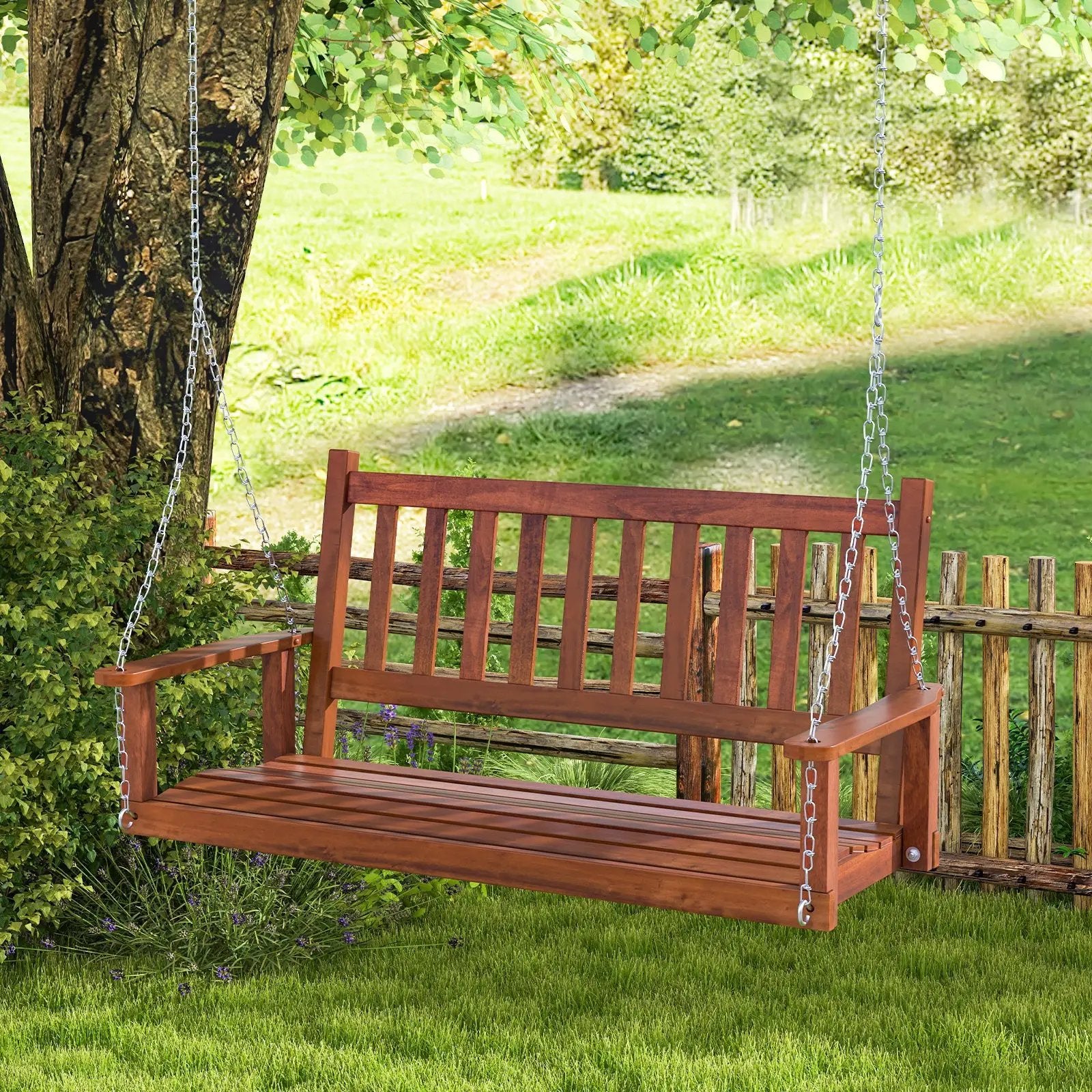 2-Person Wooden Outdoor Porch Swing with 500 lbs Weight Capacity by DirectDeals