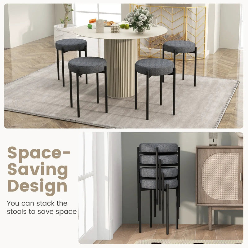 Bar Stools Set of 4 Upholstered Kitchen Stools with Foot Pads by DirectDeals