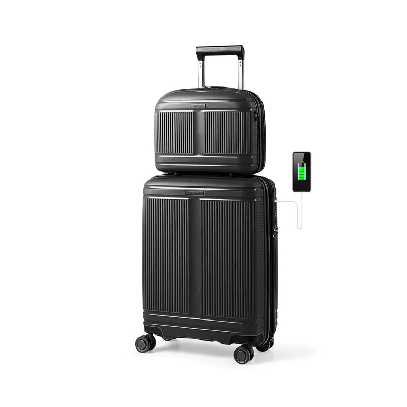2-Piece Luggage Set 20 Inch Carry-on Suitcase and 14 Inch Cosmetic Case by DirectDeals
