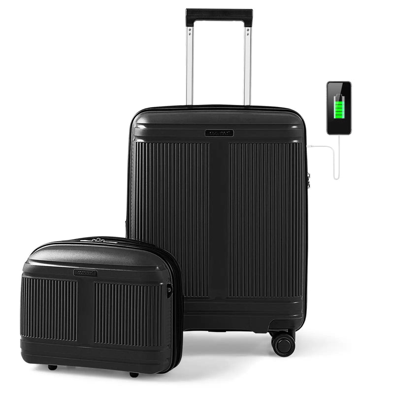 2-Piece Luggage Set 20 Inch Carry-on Suitcase and 14 Inch Cosmetic Case by DirectDeals