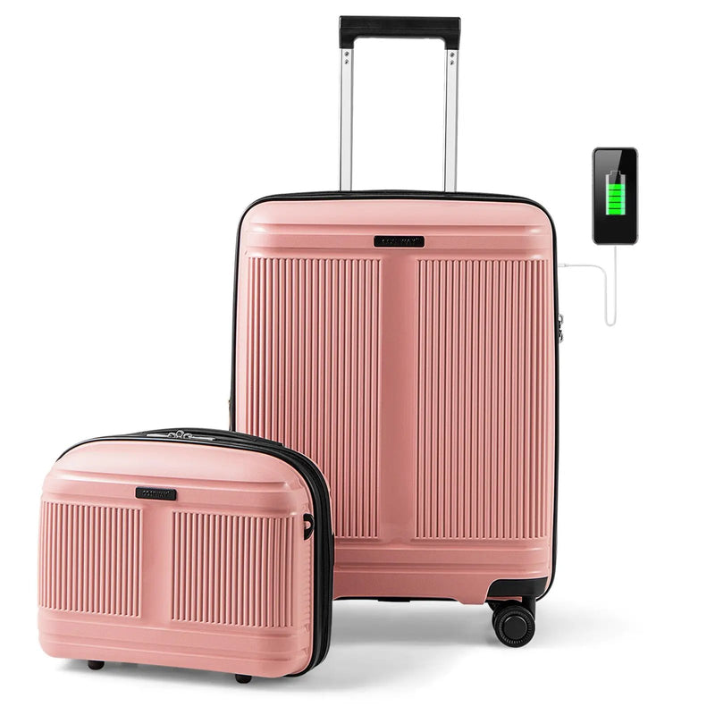 2-Piece Luggage Set 20 Inch Carry-on Suitcase and 14 Inch Cosmetic Case by DirectDeals