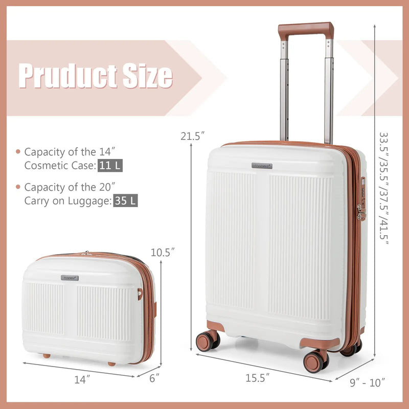 2-Piece Luggage Set 20 Inch Carry-on Suitcase and 14 Inch Cosmetic Case by DirectDeals