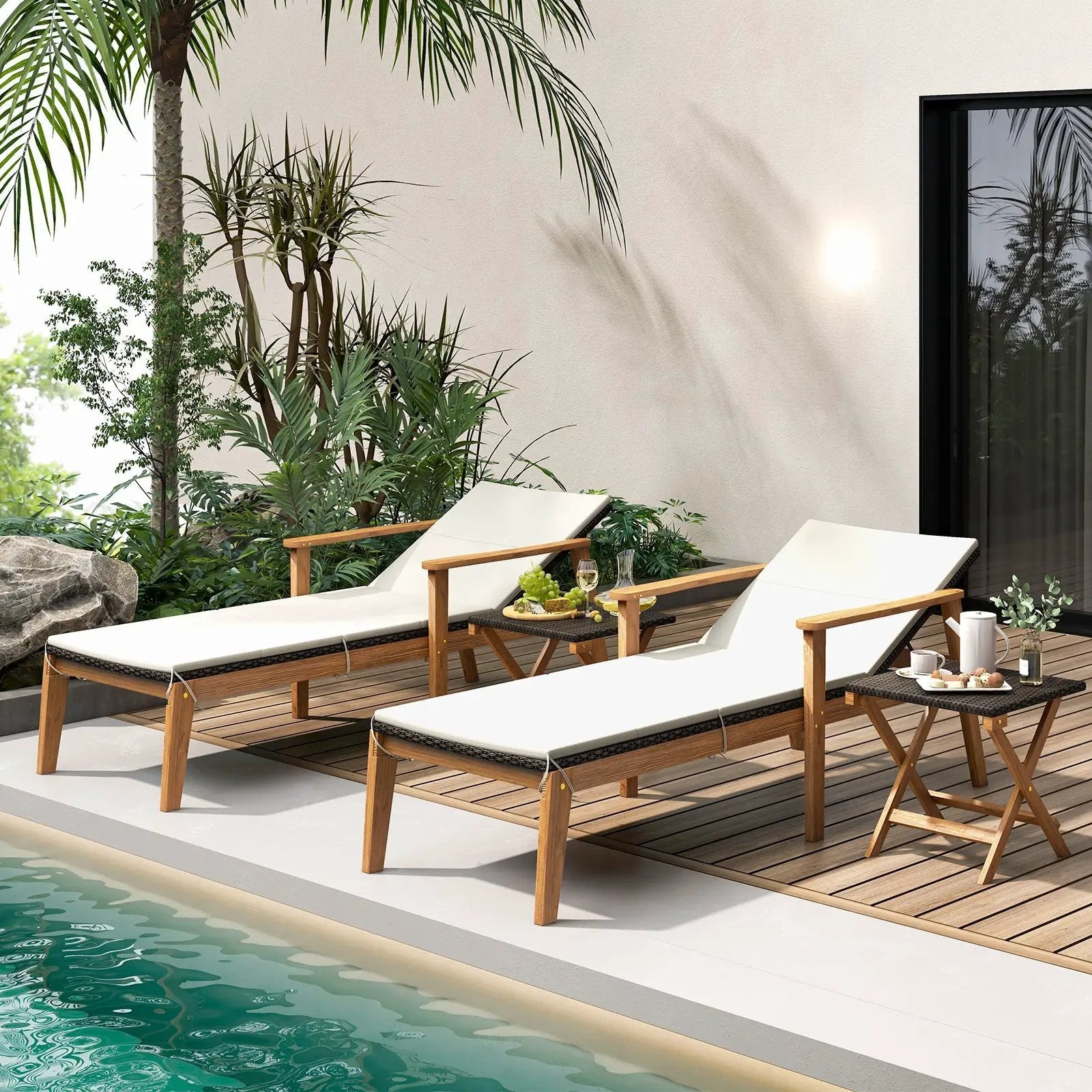 2 Piece Outdoor Chaise Lounge Chair Set Rattan Patio Chaise with Armrests by DirectDeals
