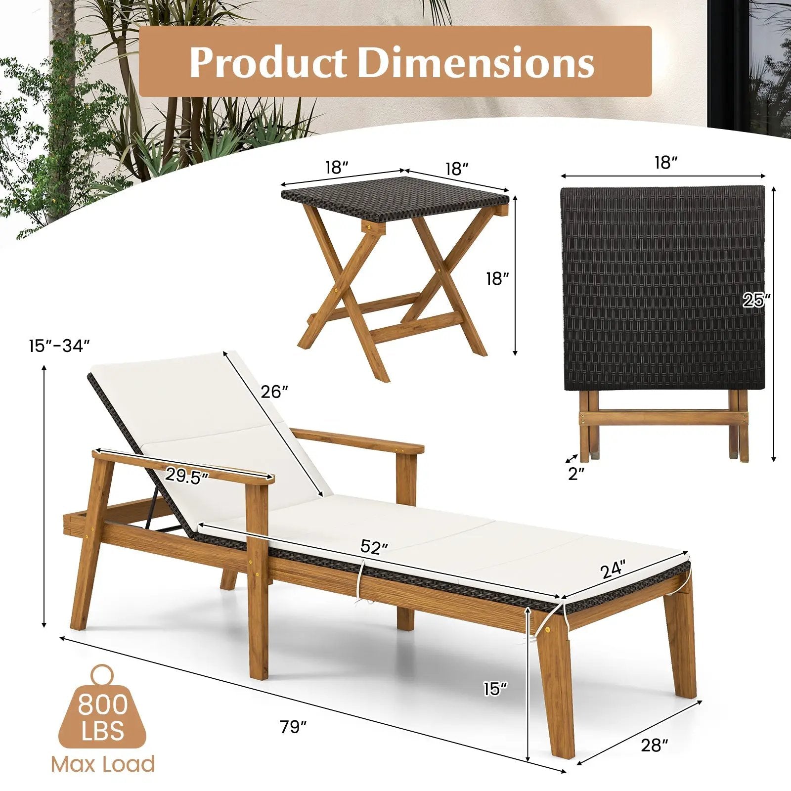 2 Piece Outdoor Chaise Lounge Chair Set Rattan Patio Chaise with Armrests by DirectDeals