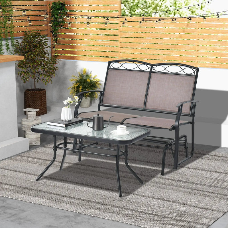 Outdoor Gliding Loveseat Chair with Tempered Glass Coffee Table-2 Pieces by DirectDeals