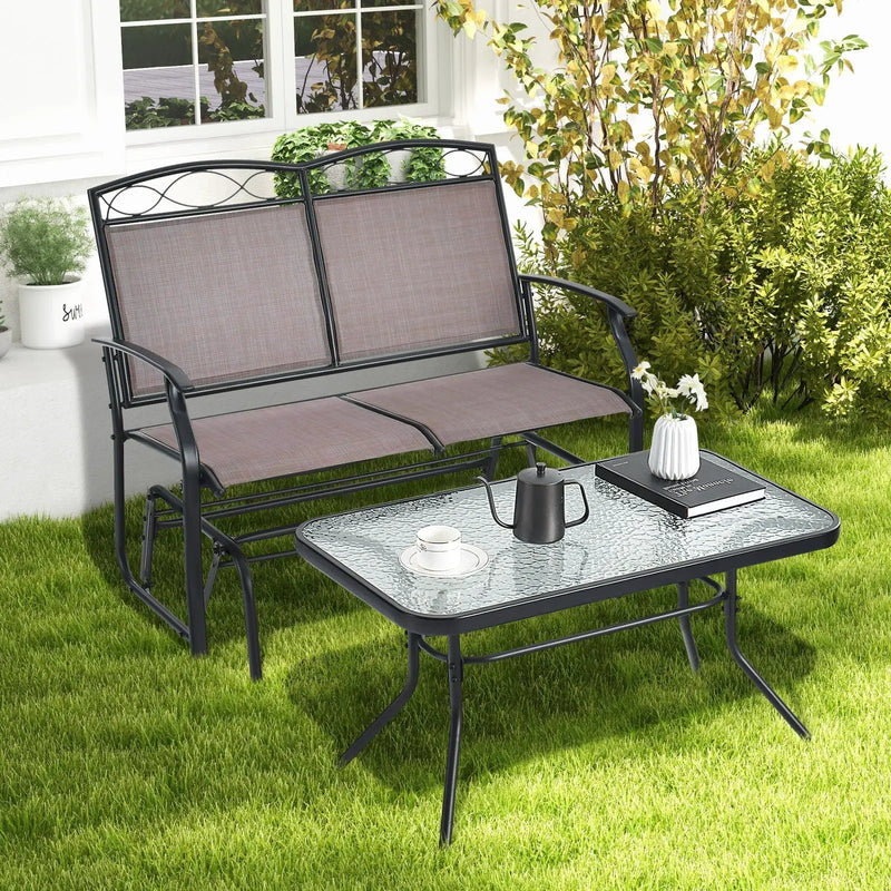 Outdoor Gliding Loveseat Chair with Tempered Glass Coffee Table-2 Pieces by DirectDeals