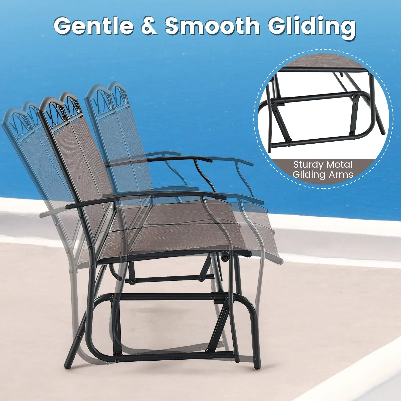 Outdoor Gliding Loveseat Chair with Tempered Glass Coffee Table-2 Pieces by DirectDeals