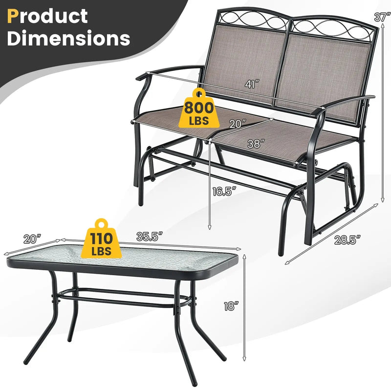 Outdoor Gliding Loveseat Chair with Tempered Glass Coffee Table-2 Pieces by DirectDeals