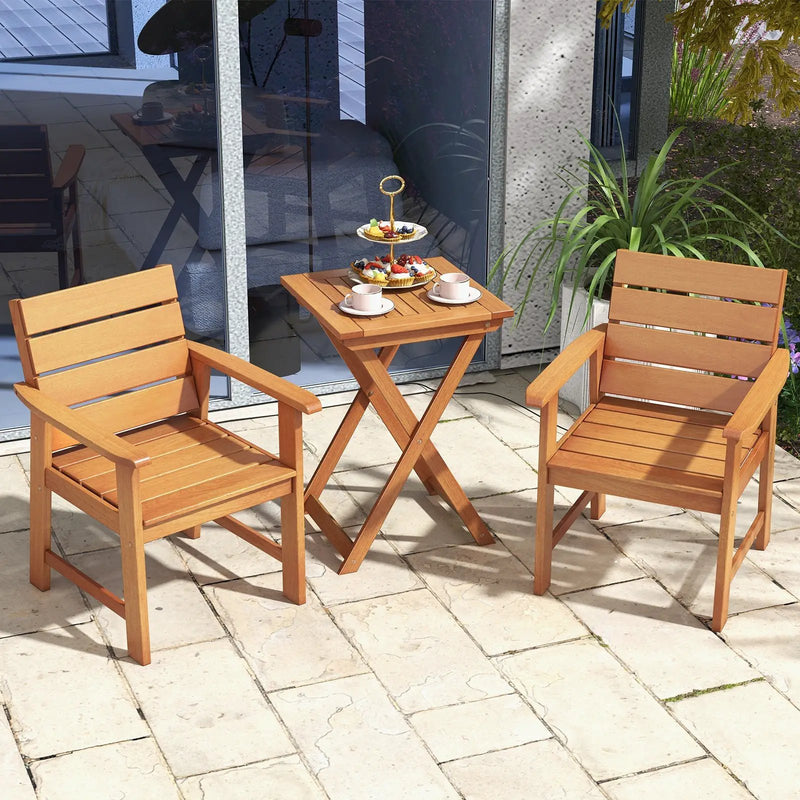 2 Piece Patio Hardwood Chair with Slatted Seat and Inclined Backrest by DirectDeals