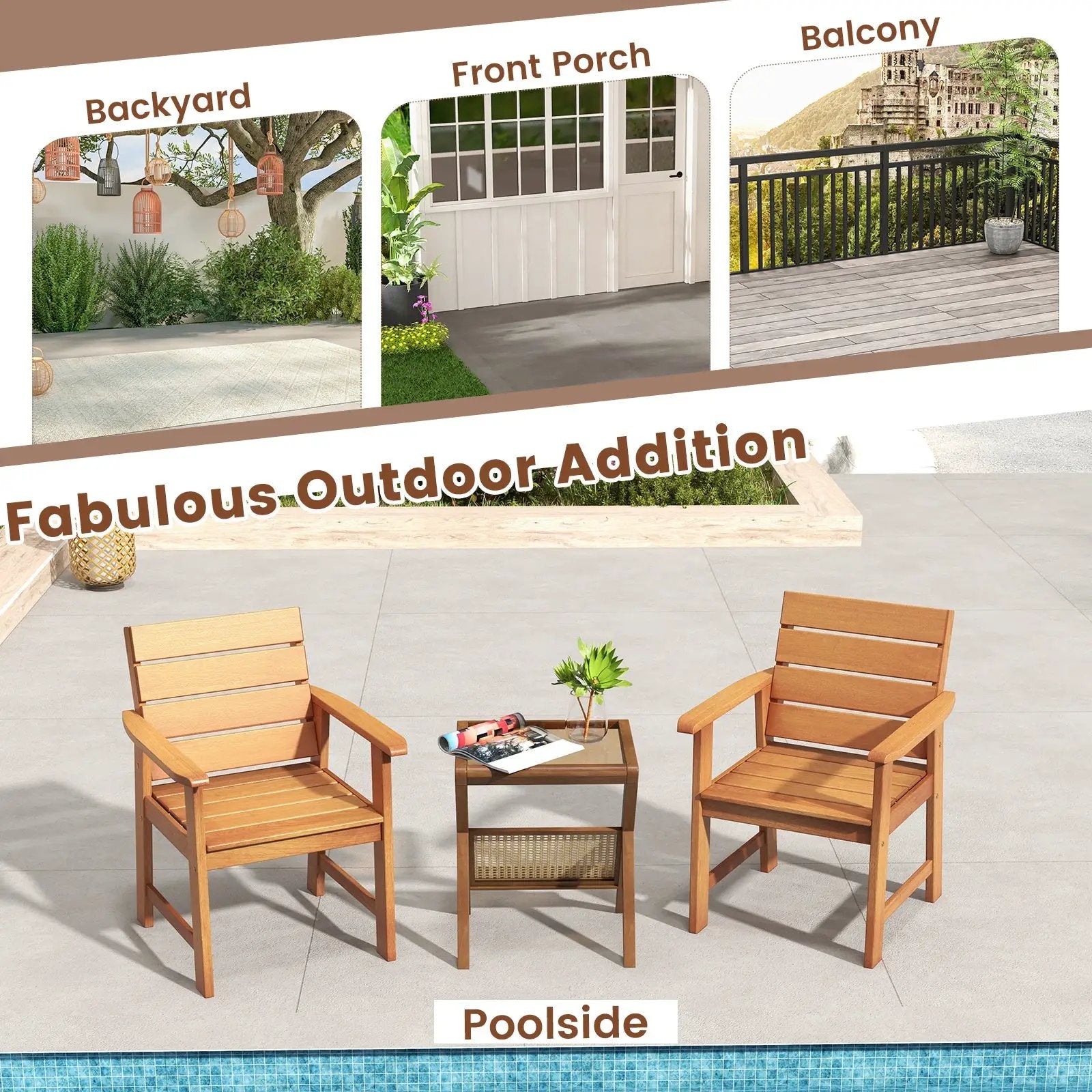 2 Piece Patio Hardwood Chair with Slatted Seat and Inclined Backrest by DirectDeals