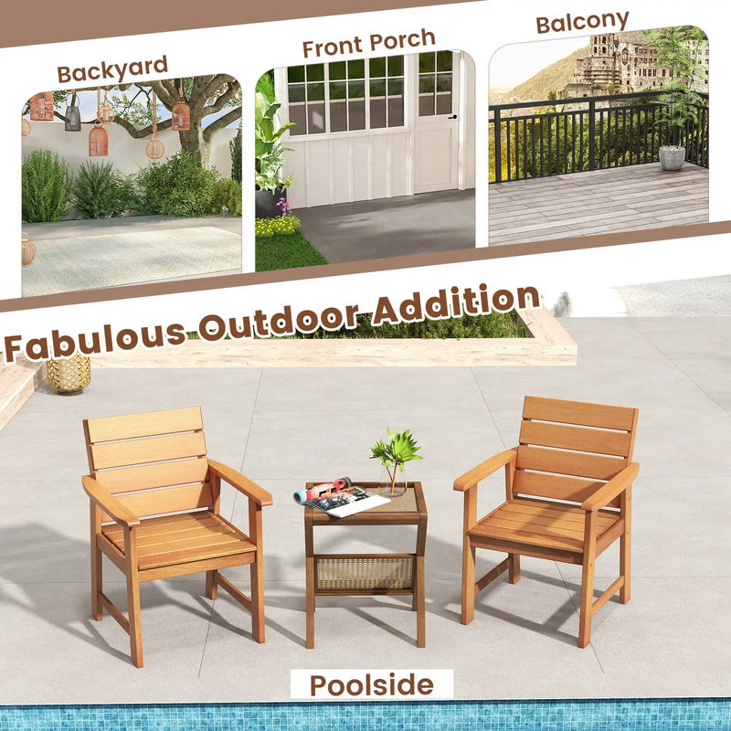 2 Piece Patio Hardwood Chair with Slatted Seat and Inclined Backrest by DirectDeals