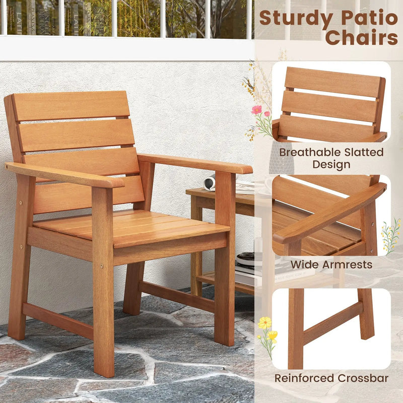 2 Piece Patio Hardwood Chair with Slatted Seat and Inclined Backrest by DirectDeals