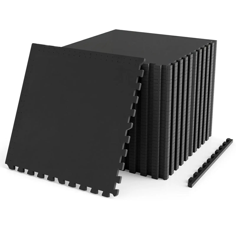 Interlocking Rubber Gym Floor Mats 96 Sq Ft with Borders by DirectDeals