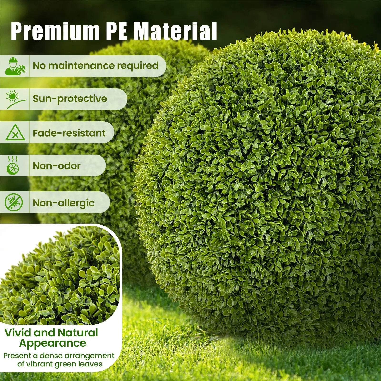 2 Pieces 20 Inches Artificial Sun-Protective Topiary Spheres for Patio Garden Front Door Balcony Backyard-M by DirectDeals