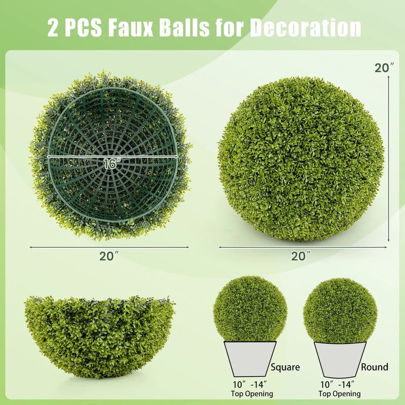 2 Pieces 20 Inches Artificial Sun-Protective Topiary Spheres for Patio Garden Front Door Balcony Backyard-M by DirectDeals