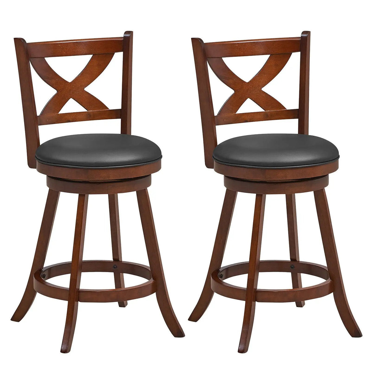 2 Pieces Classic Counter Height Swivel Bar Stool Set with X-shaped Open Back, photo 3 of 9