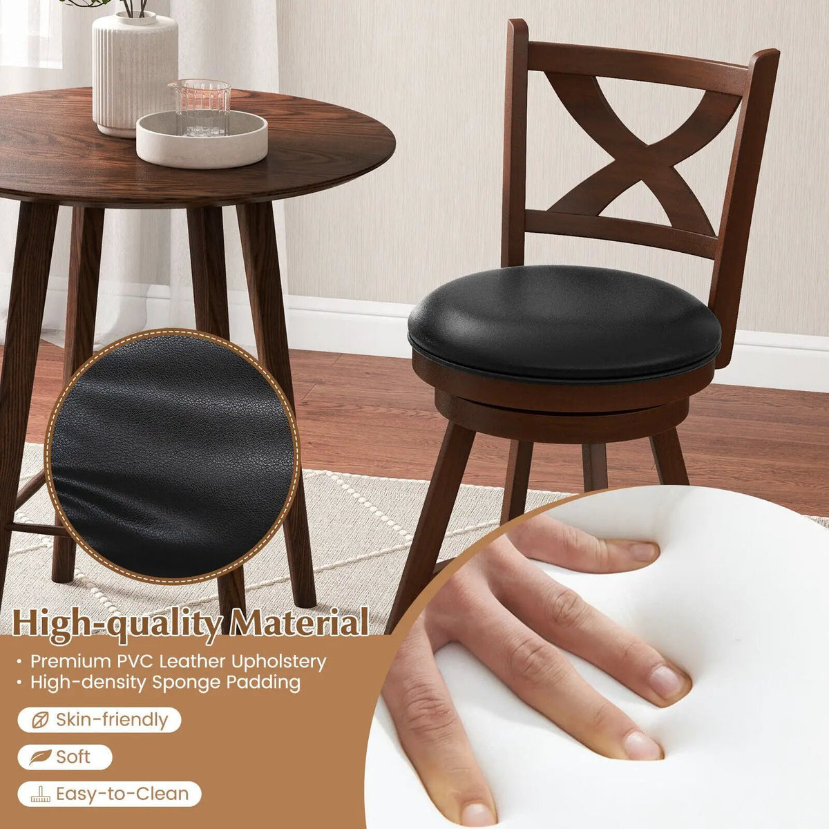 2 Pieces Classic Counter Height Swivel Bar Stool Set with X-shaped Open Back, photo 8 of 9