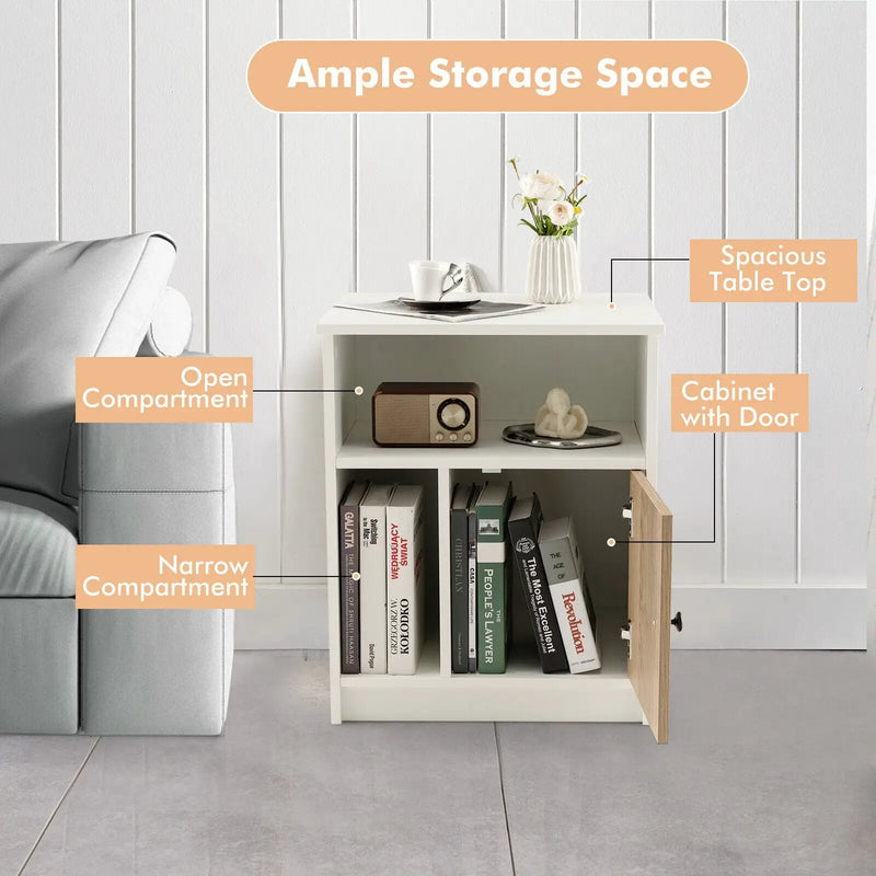 2 Pieces 25 Inch Tall Nightstands with Door and 2 Open Shelves-White by DirectDeals