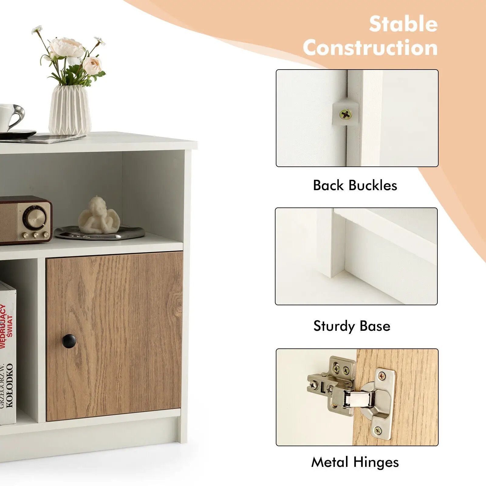 2 Pieces 25 Inch Tall Nightstands with Door and 2 Open Shelves-White by DirectDeals