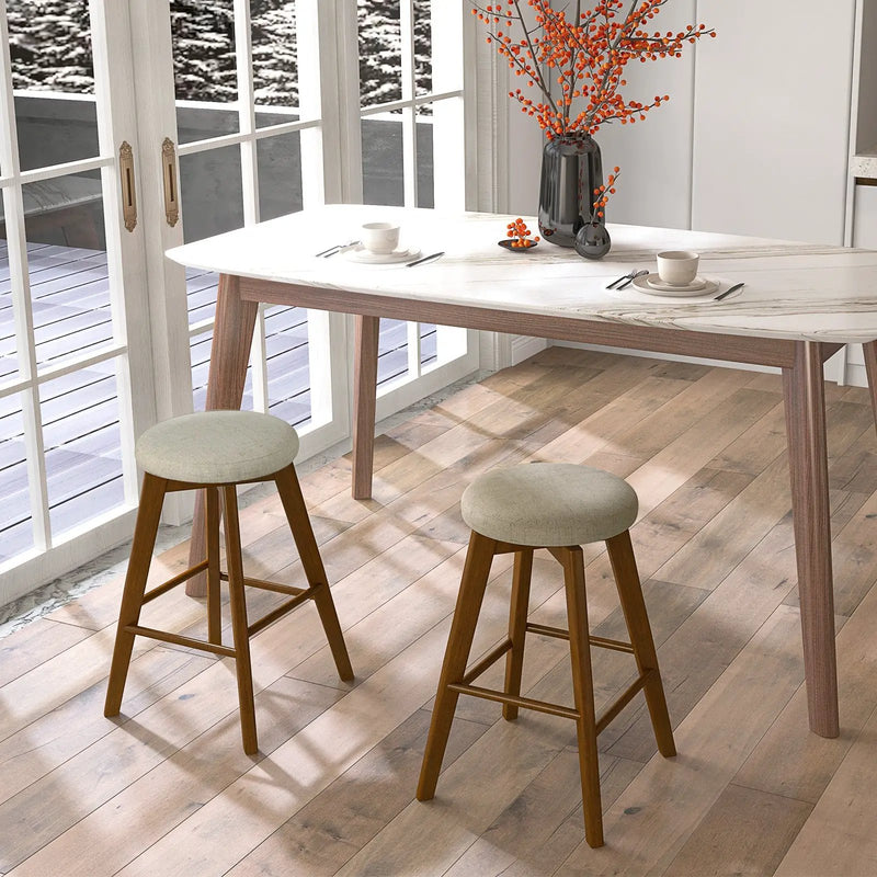 2 Pieces 26 Inch Backless Swivel Barstools with Linen Fabric Seat-Beige by DirectDeals