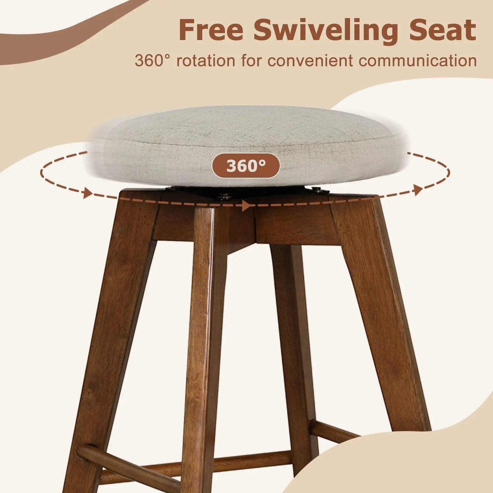 2 Pieces 26 Inch Backless Swivel Barstools with Linen Fabric Seat-Beige by DirectDeals