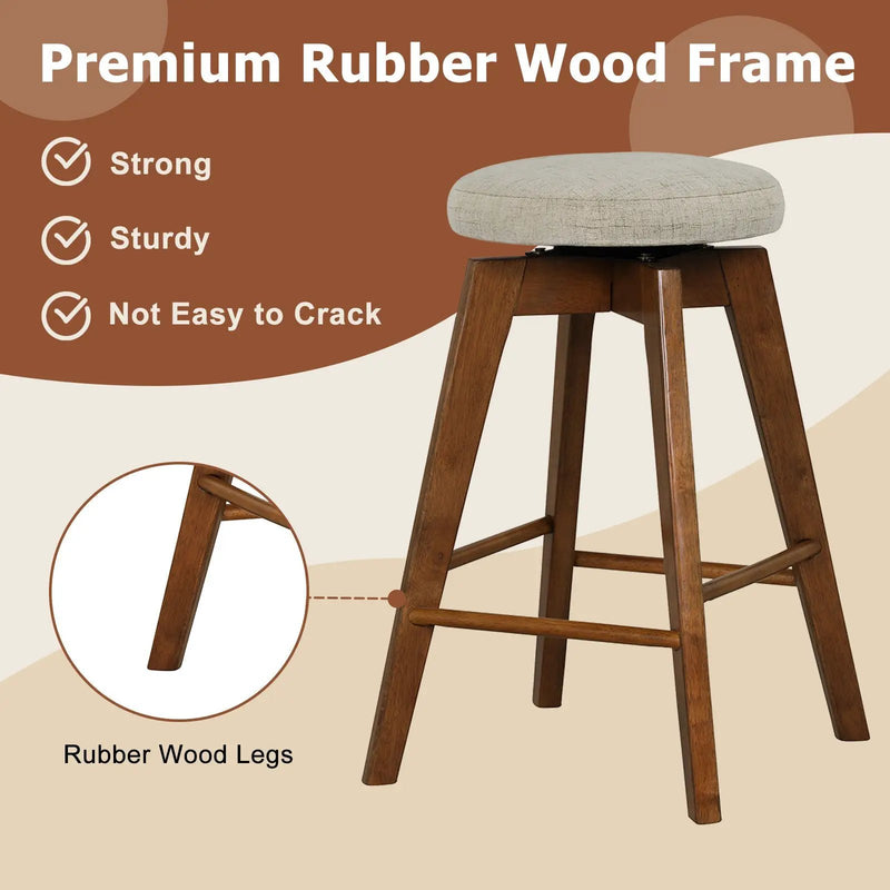 2 Pieces 26 Inch Backless Swivel Barstools with Linen Fabric Seat-Beige by DirectDeals