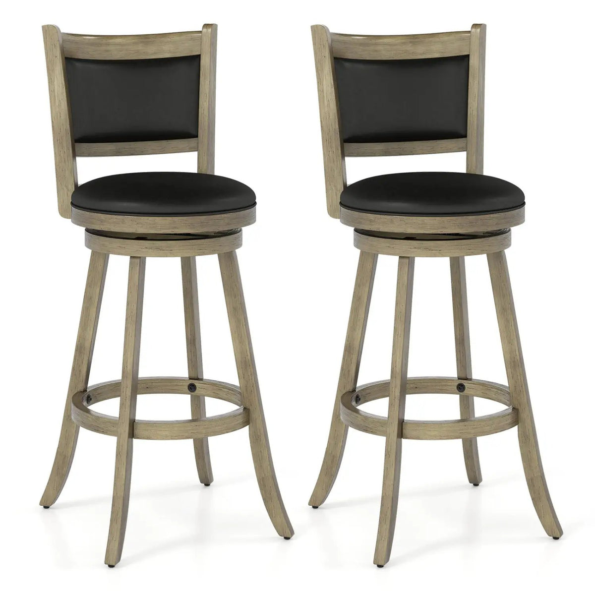 Set of 2 29 Inch Swivel Bar Height Stool Wood Dining Chair Barstool, photo 10 of 10