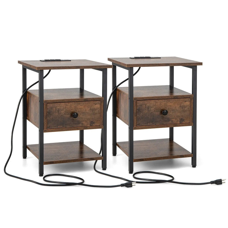 1/2 Pieces 3-Tier Nightstand with Charging Station and Drawer by DirectDeals