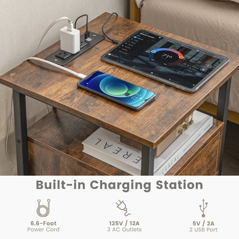 1/2 Pieces 3-Tier Nightstand with Charging Station and Drawer by DirectDeals