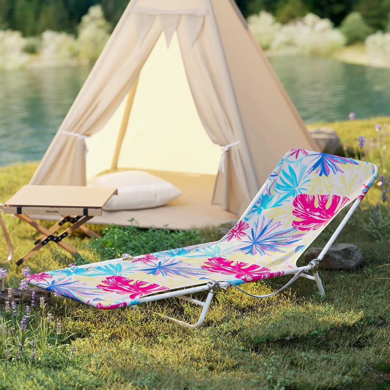 2 Pieces 5-position Lay Flat Beach Recliner with Carry Strap and Metal Frame by DirectDeals