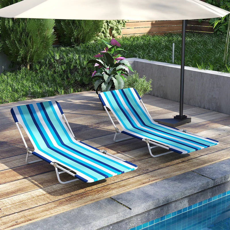 2 Pieces 5-position Lay Flat Beach Recliner with Carry Strap and Metal Frame by DirectDeals