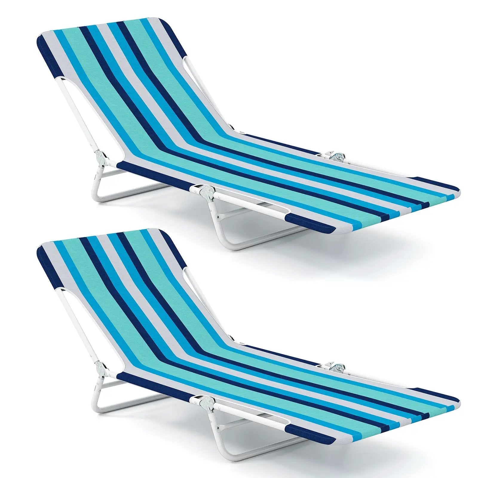 2 Pieces 5-position Lay Flat Beach Recliner with Carry Strap and Metal Frame by DirectDeals