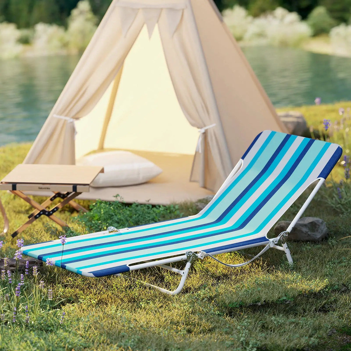 2 Pieces 5-position Lay Flat Beach Recliner with Carry Strap and Metal Frame, photo 16 of 24
