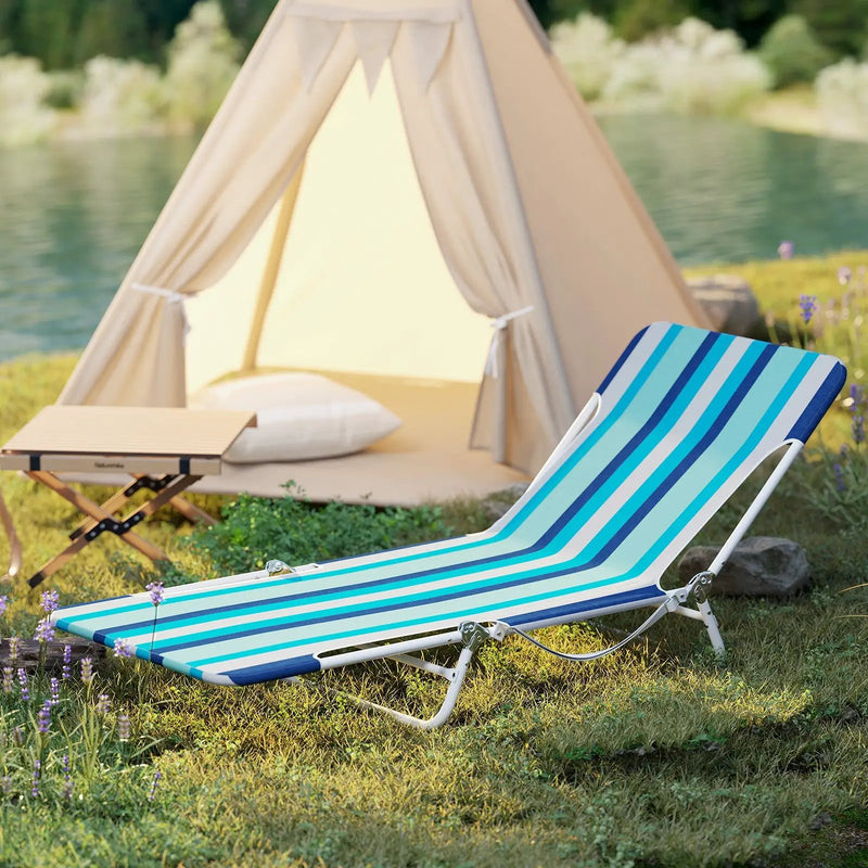 2 Pieces 5-position Lay Flat Beach Recliner with Carry Strap and Metal Frame by DirectDeals