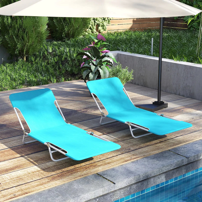 2 Pieces 5-position Lay Flat Beach Recliner with Carry Strap and Metal Frame by DirectDeals