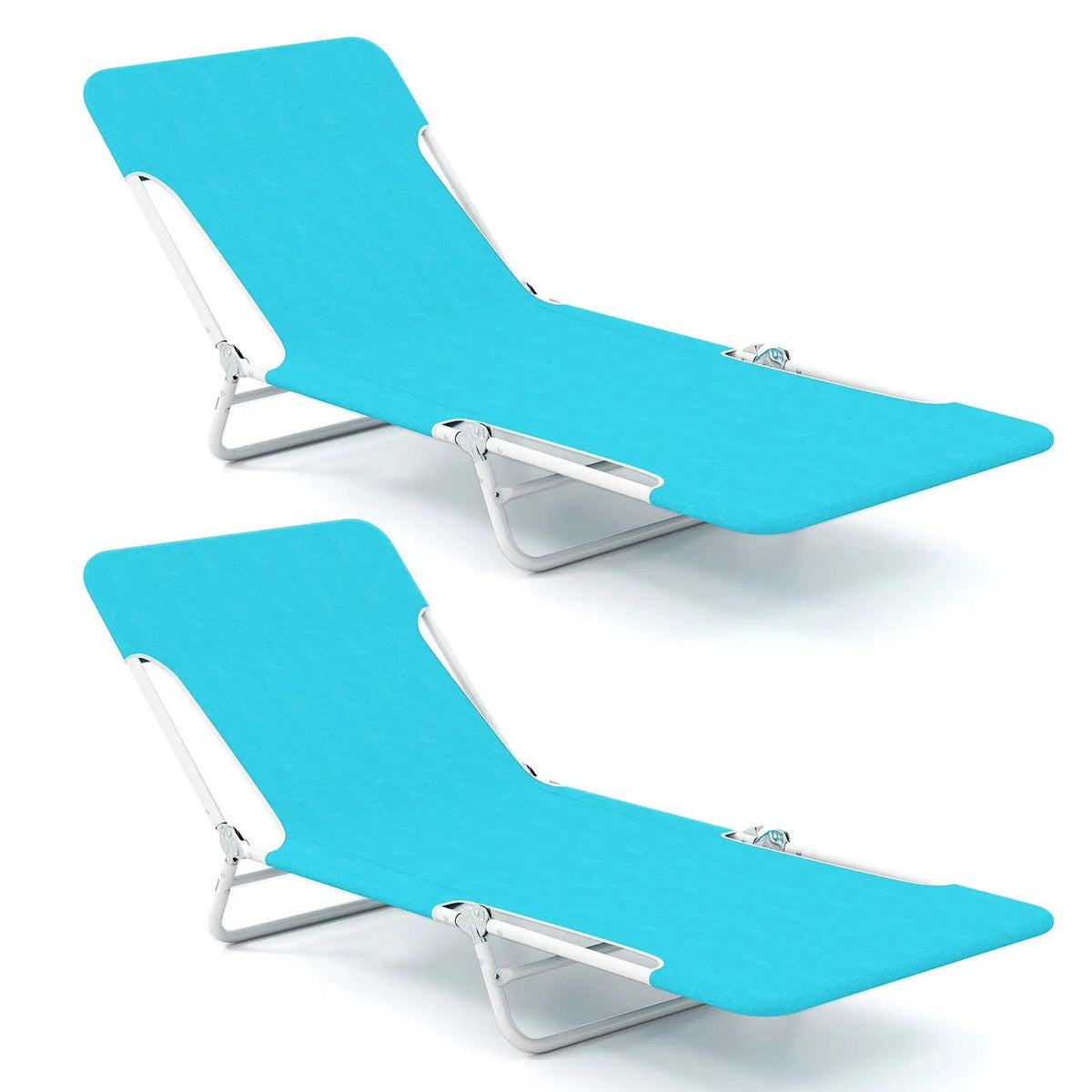 2 Pieces 5-position Lay Flat Beach Recliner with Carry Strap and Metal Frame, photo 11 of 24