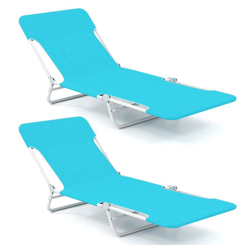 2 Pieces 5-position Lay Flat Beach Recliner with Carry Strap and Metal Frame by DirectDeals