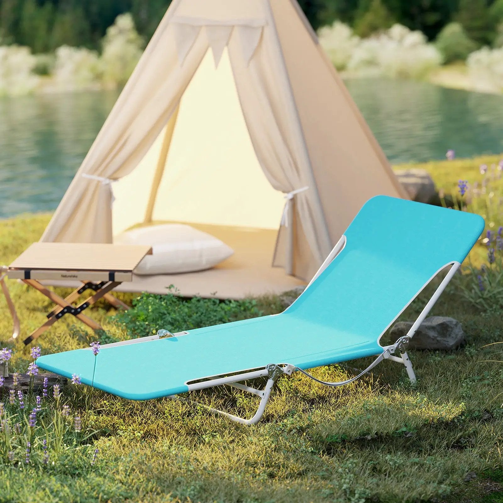 2 Pieces 5-position Lay Flat Beach Recliner with Carry Strap and Metal Frame by DirectDeals