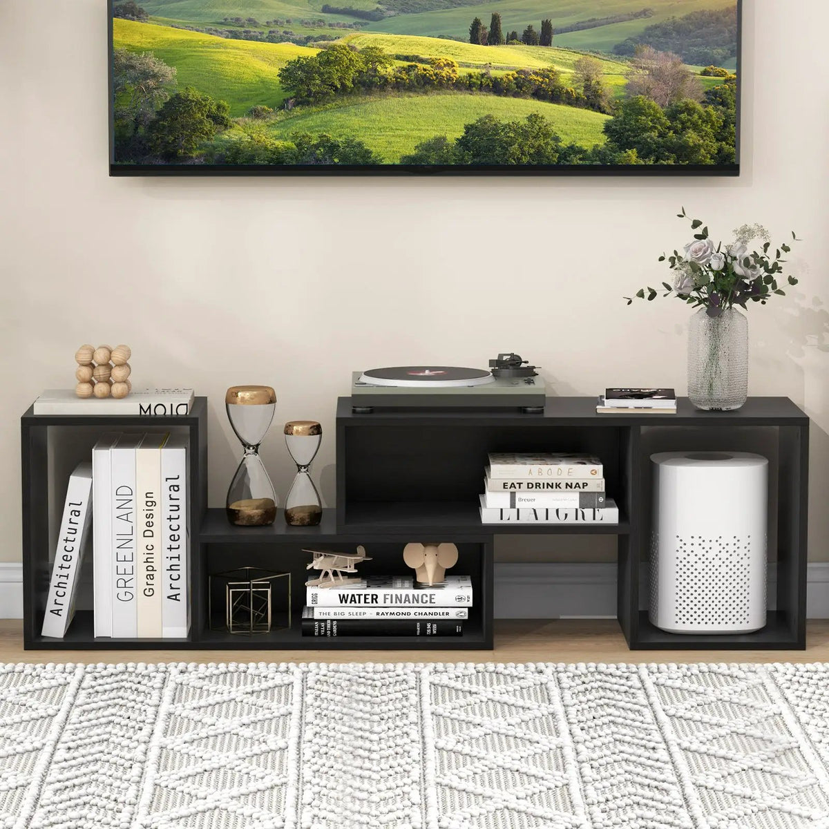 2 Pieces Adjustable TV Stand for TVs up to 55 Inch with Storage Cubes