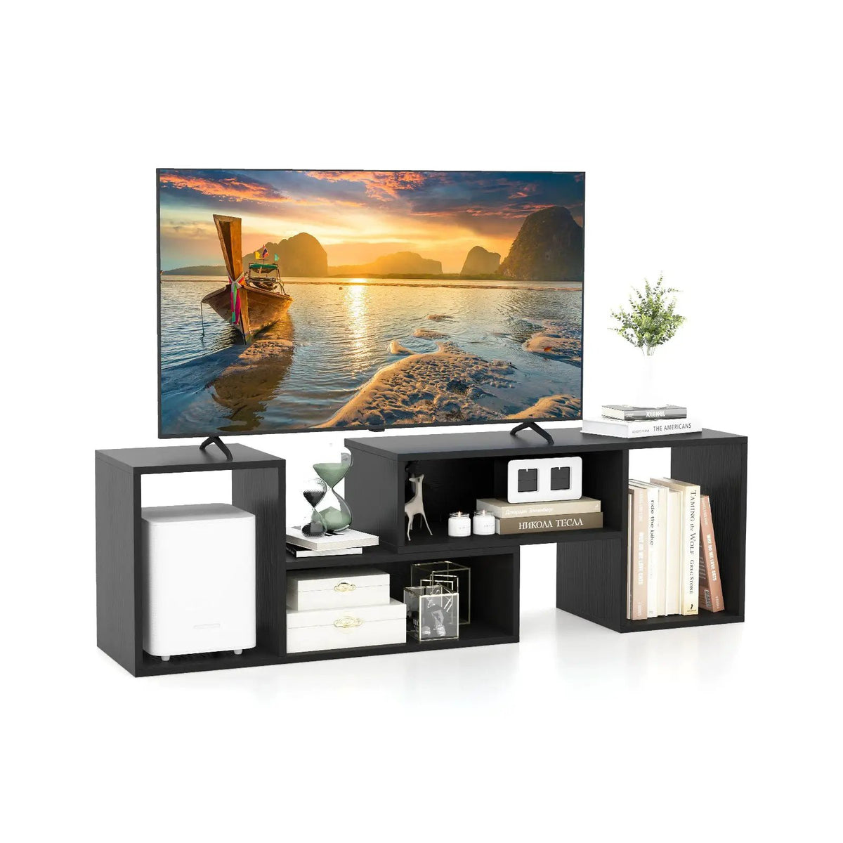 2 Pieces Adjustable TV Stand for TVs up to 55 Inch with Storage Cubes, photo 3 of 9