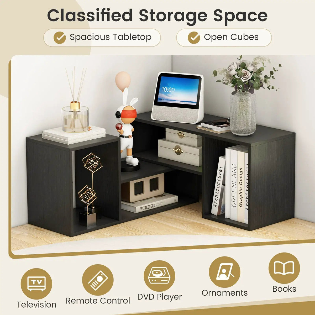 2 Pieces Adjustable TV Stand for TVs up to 55 Inch with Storage Cubes, photo 7 of 9