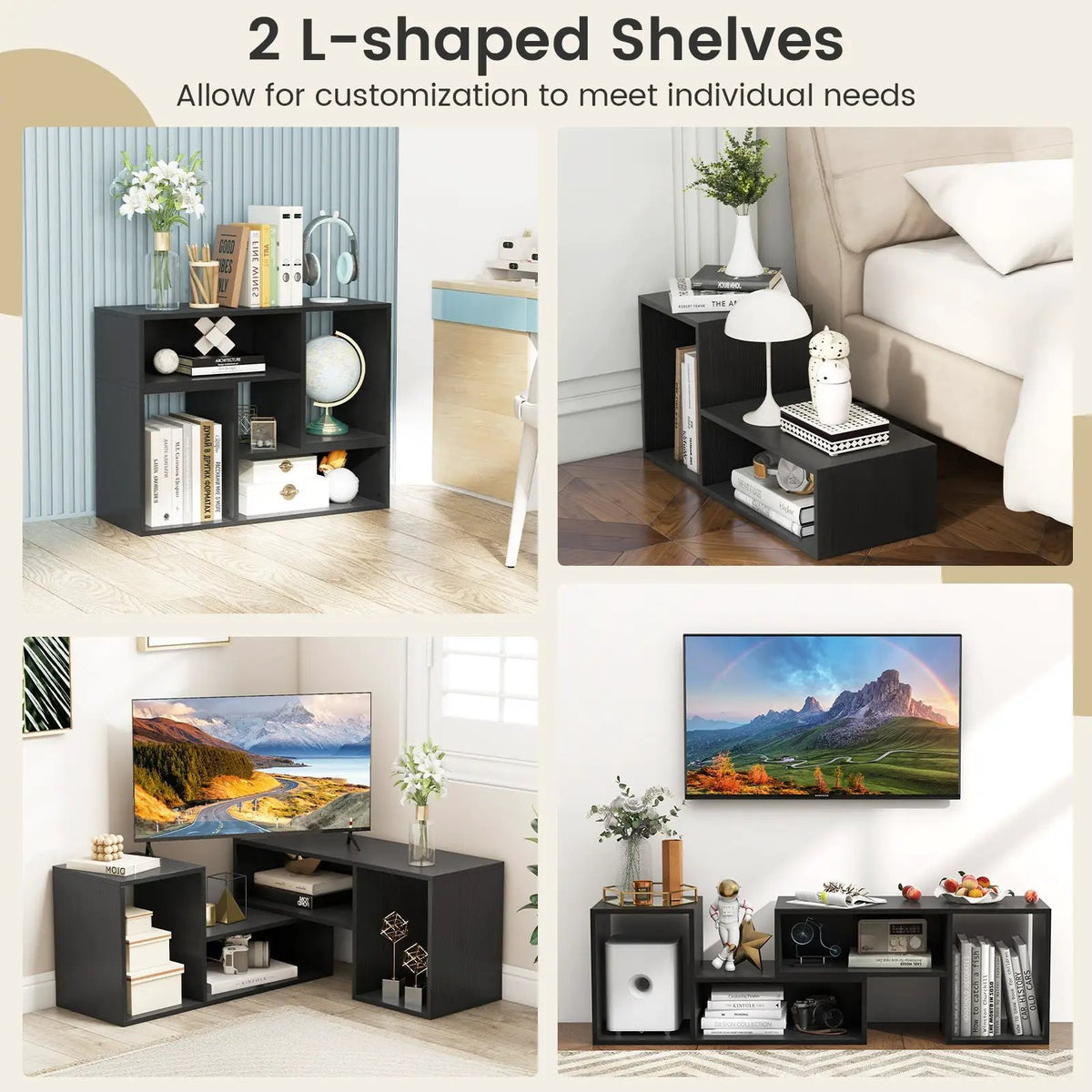 2 Pieces Adjustable TV Stand for TVs up to 55 Inch with Storage Cubes, photo 8 of 9
