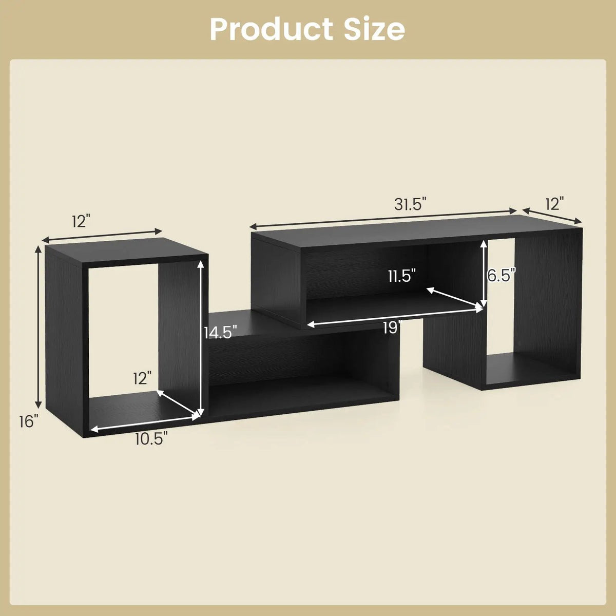 2 Pieces Adjustable TV Stand for TVs up to 55 Inch with Storage Cubes, photo 5 of 9