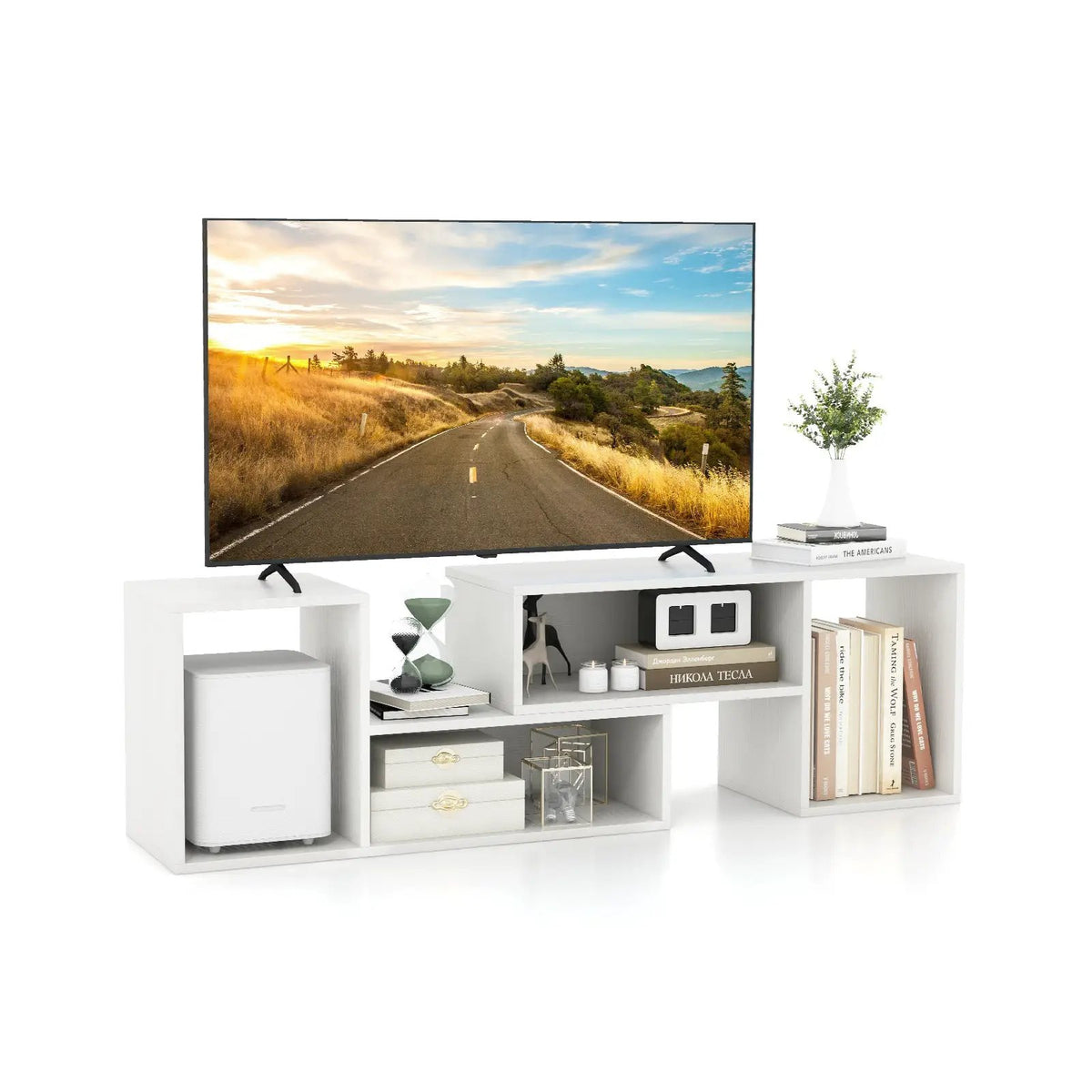 2 Pieces Adjustable TV Stand for TVs up to 55 Inch with Storage Cubes, photo 9 of 9